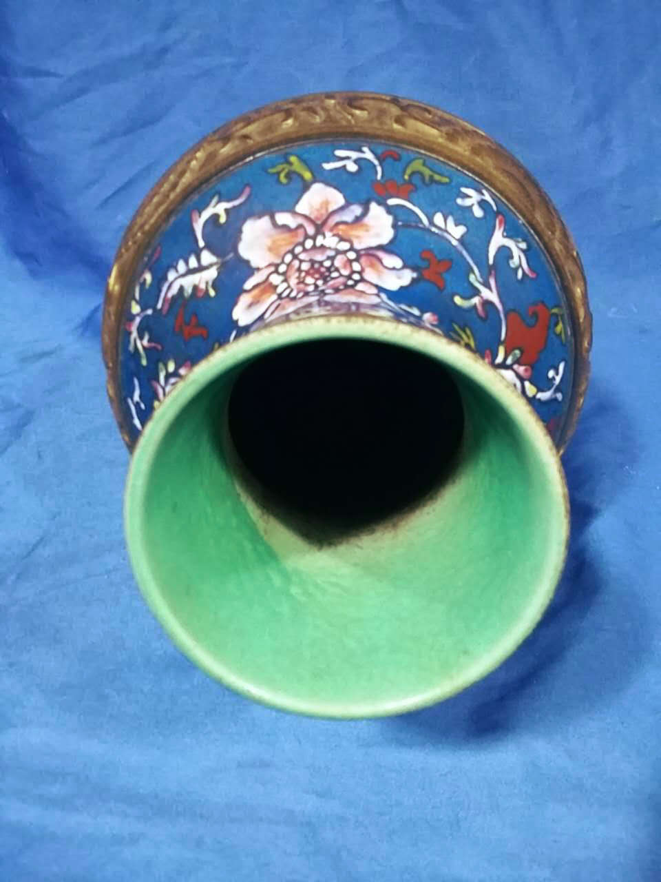 蓝地描金粉彩凤凰花卉纹瓷瓶 第 3 张图片